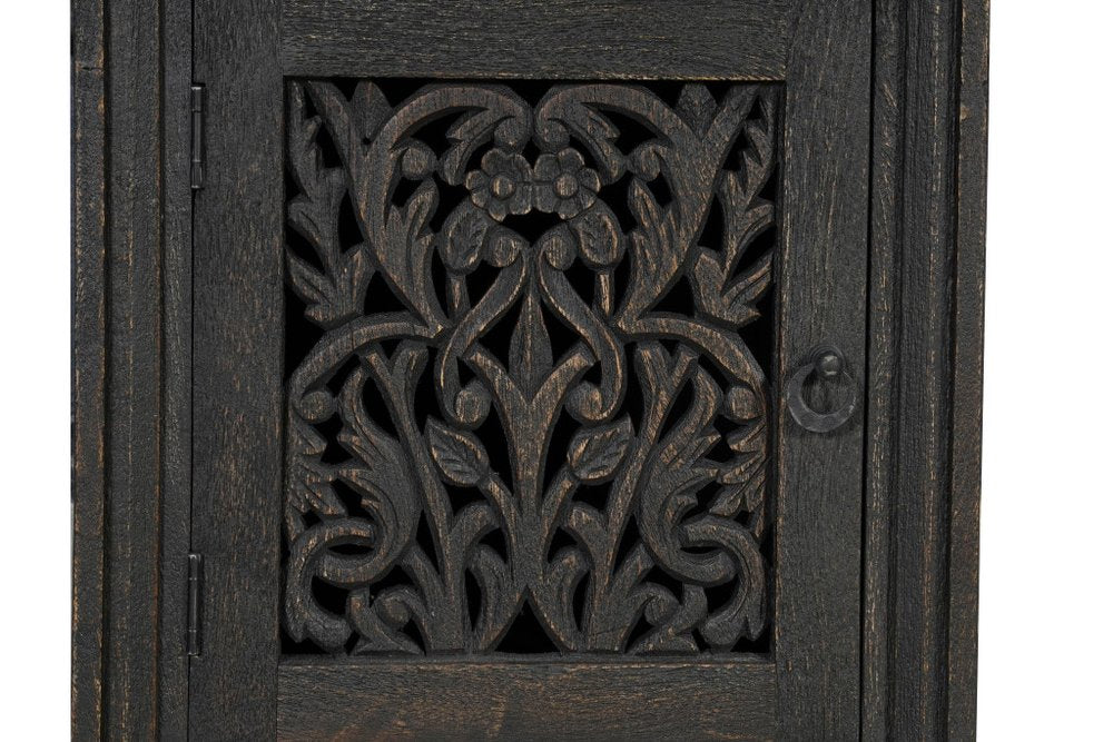 68" Black Carved Floral Scroll Solid Wood Computer Desk With Three Drawers