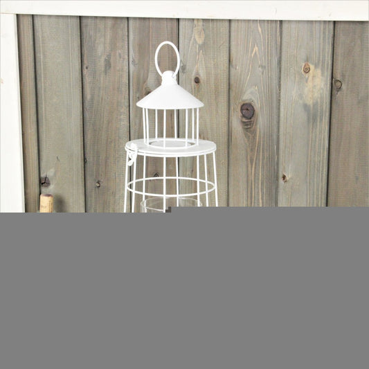 15" White And Natural Metal And Wood Lighthouse Tabletop Lantern Candle Holder