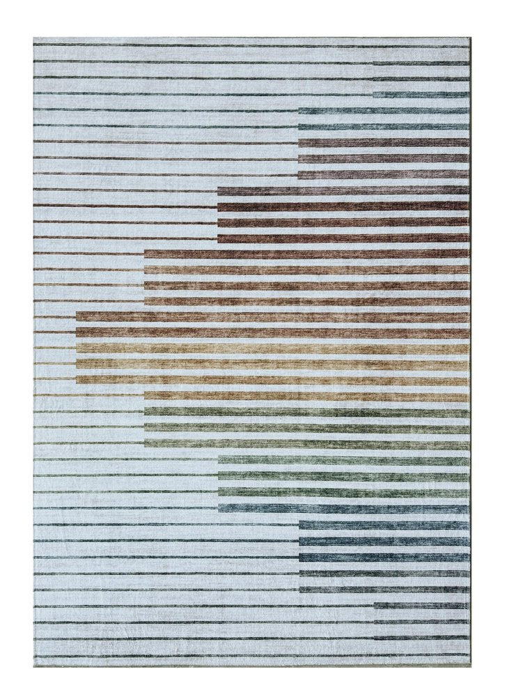8' X 11' Beige Blue and Brown Striped Area Rug
