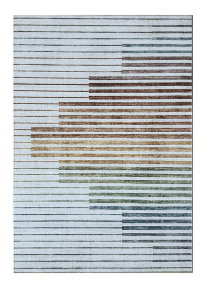 8' X 11' Beige Blue and Brown Striped Area Rug