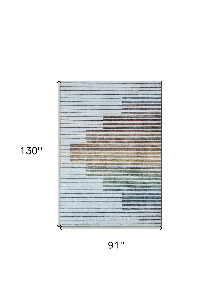 8' X 11' Beige Blue and Brown Striped Area Rug