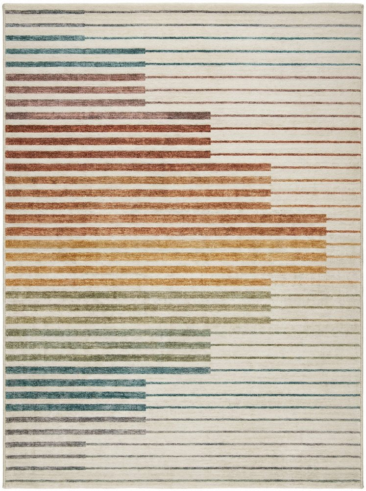 8' X 11' Beige Blue and Brown Striped Area Rug