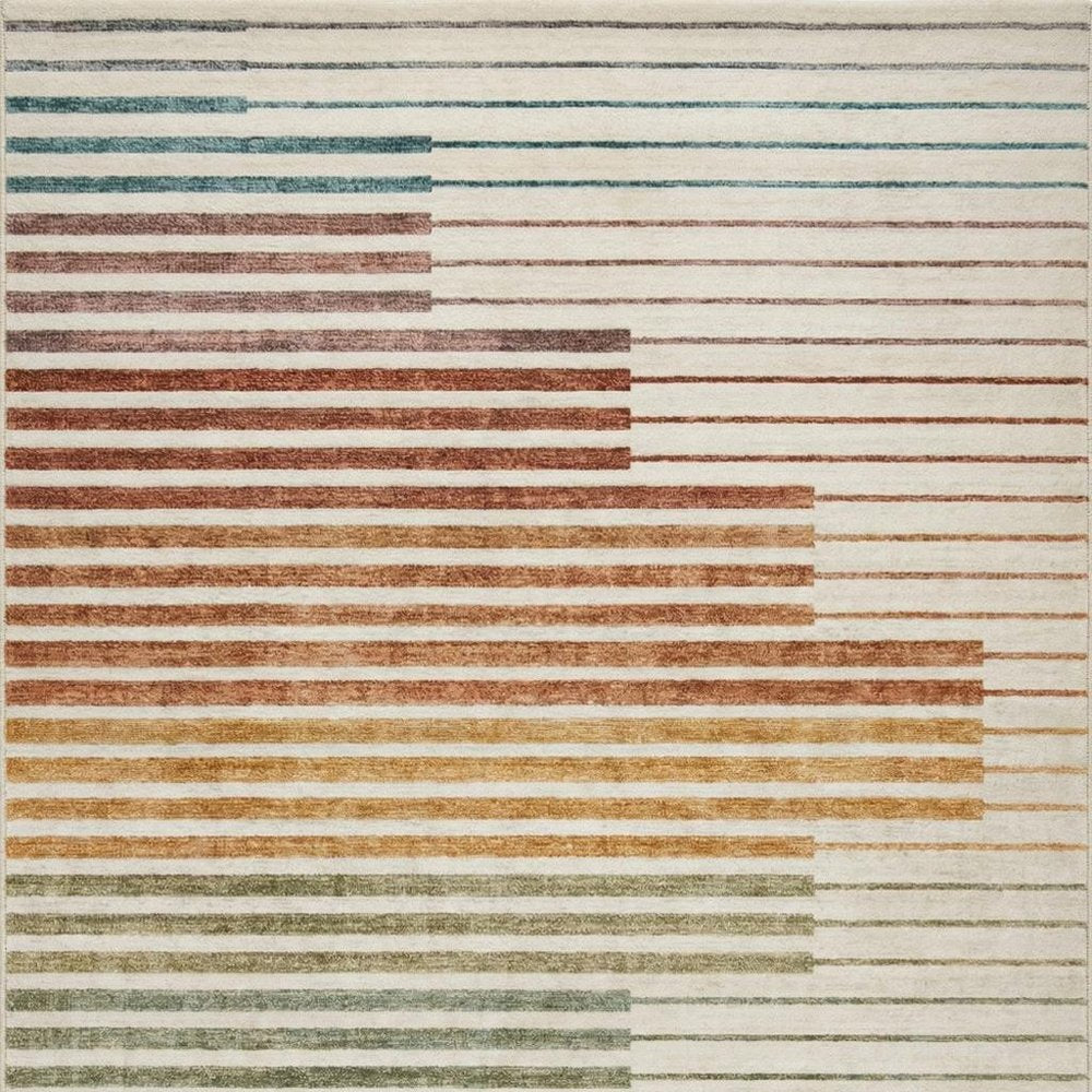 8' X 11' Beige Blue and Brown Striped Area Rug