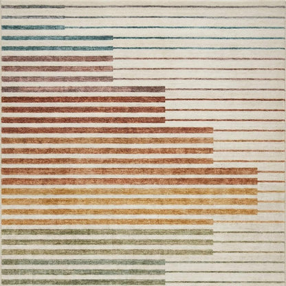 8' X 11' Beige Blue and Brown Striped Area Rug