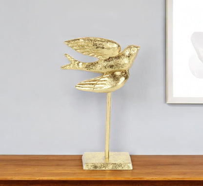 9" Gold Cast Iron Bird Tabletop Sculpture
