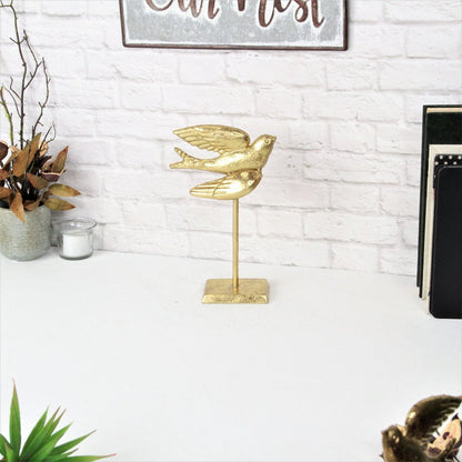9" Gold Cast Iron Bird Tabletop Sculpture