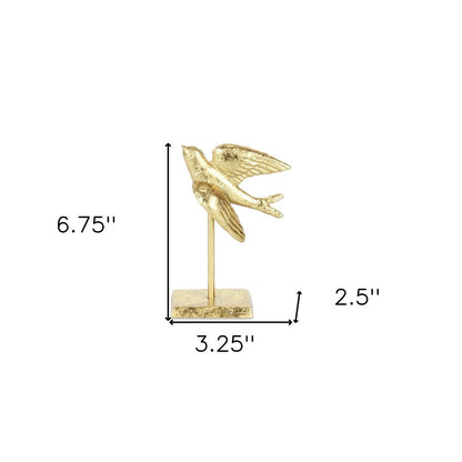 7" Gold Cast Iron Bird Hand Painted Tabletop Sculpture