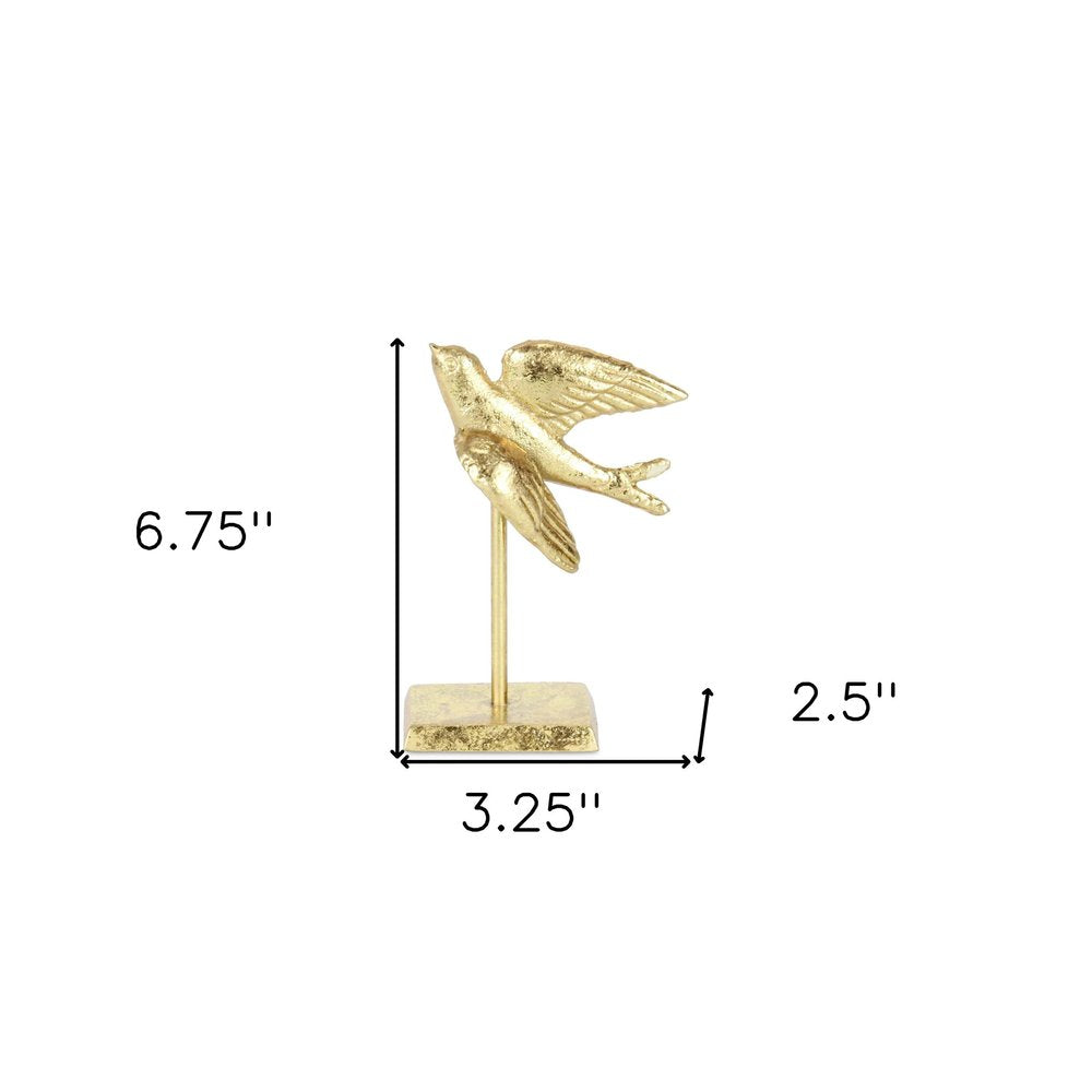 7" Gold Cast Iron Bird Hand Painted Tabletop Sculpture
