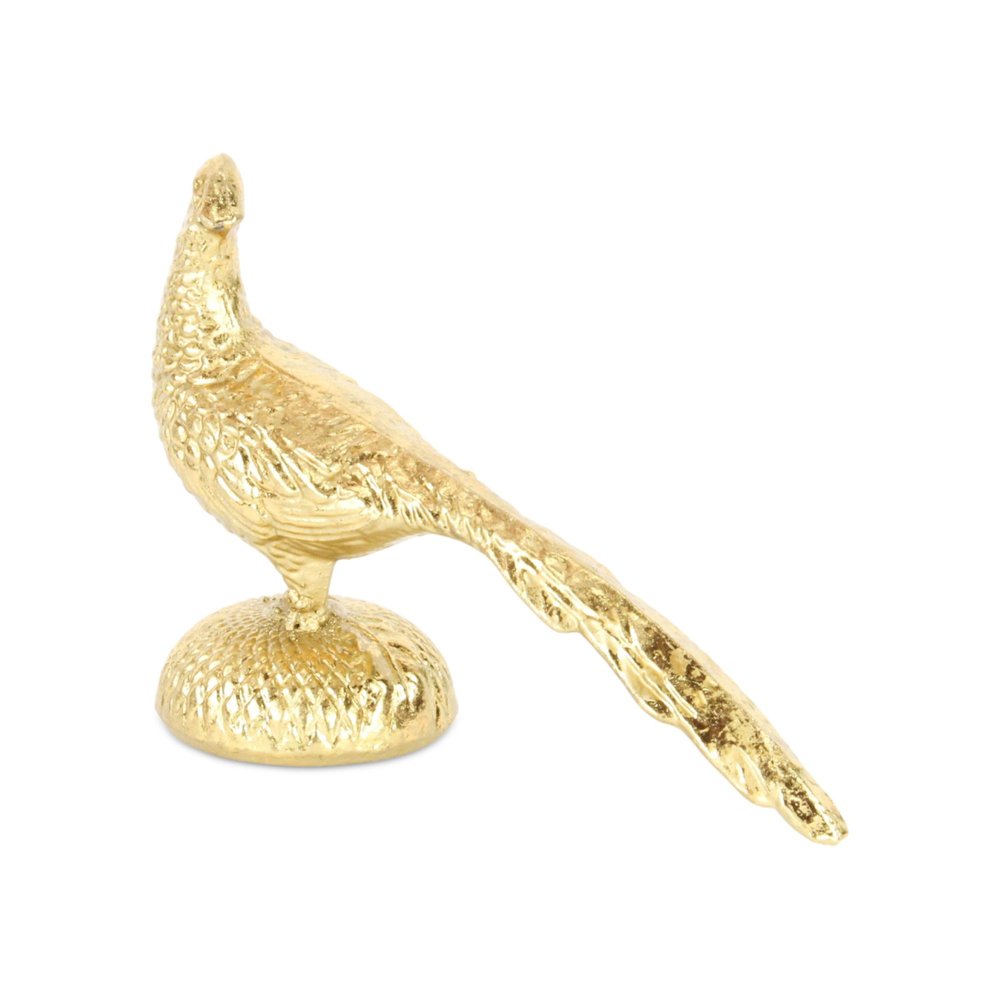 7" Gold Cast Iron Peacock Tabletop Sculpture