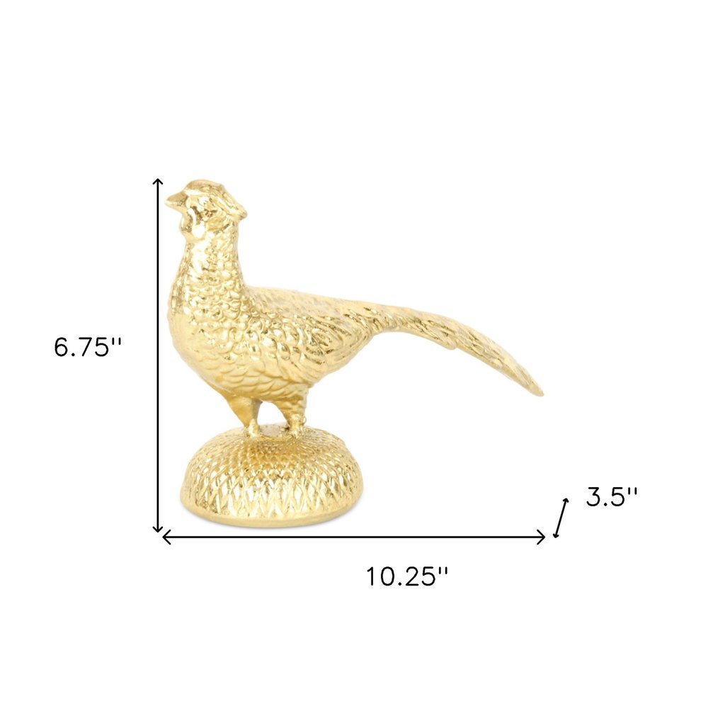 7" Gold Cast Iron Peacock Tabletop Sculpture