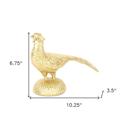 7" Gold Cast Iron Peacock Tabletop Sculpture