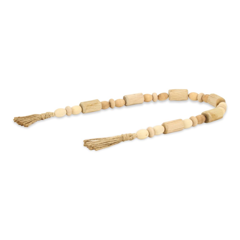 40" Brown Wood Beads And Rope Decorative Tassel