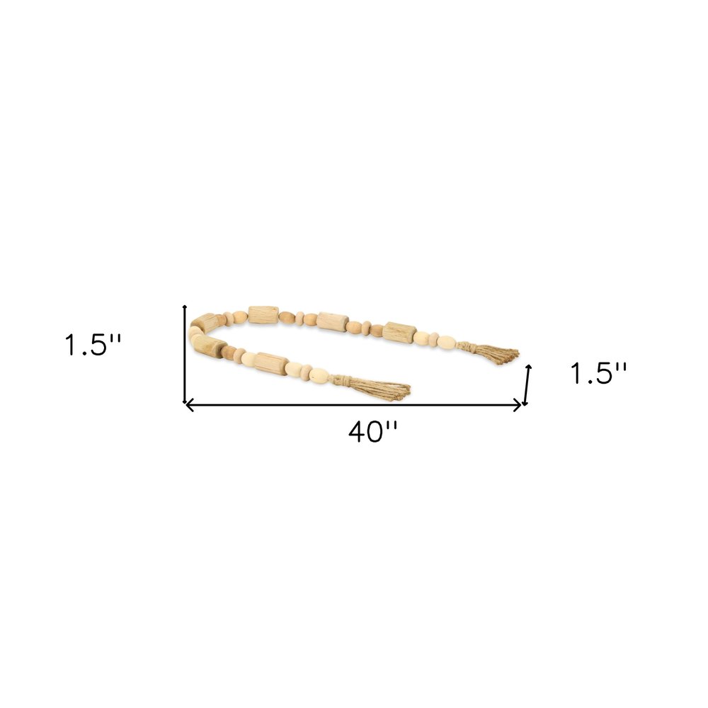 40" Brown Wood Beads And Rope Decorative Tassel
