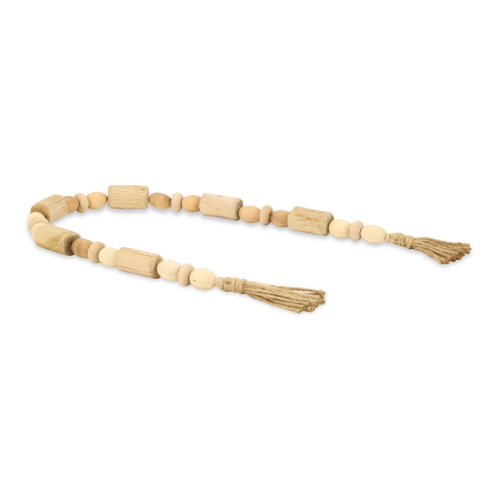 40" Brown Wood Beads And Rope Decorative Tassel