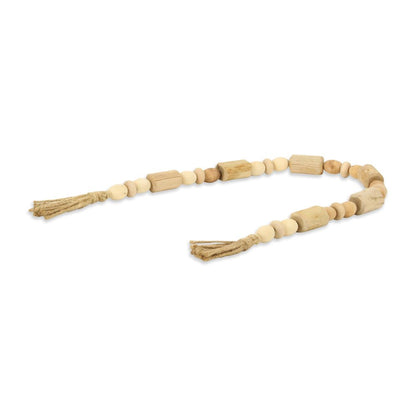 40" Brown Wood Beads And Rope Decorative Tassel