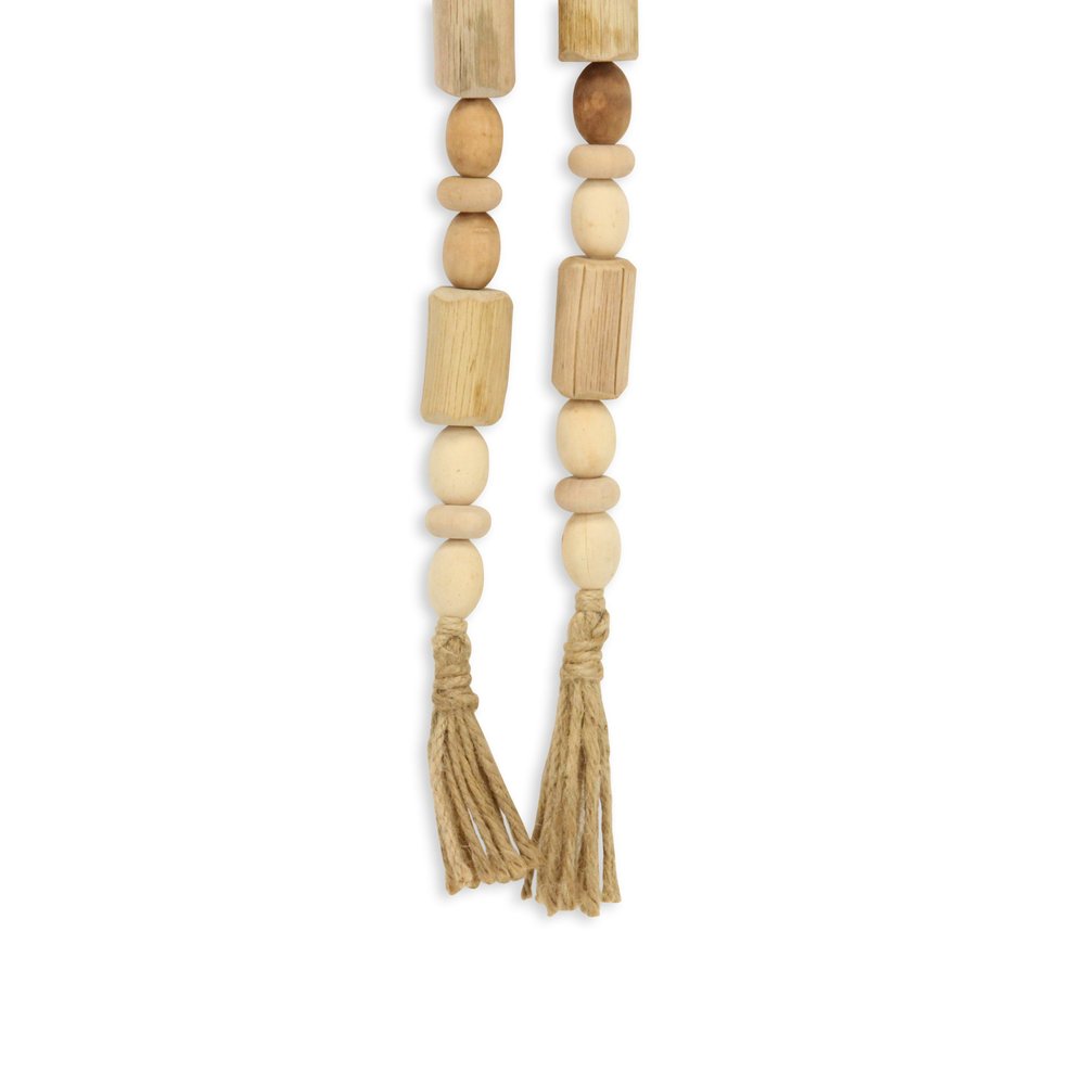 40" Brown Wood Beads And Rope Decorative Tassel
