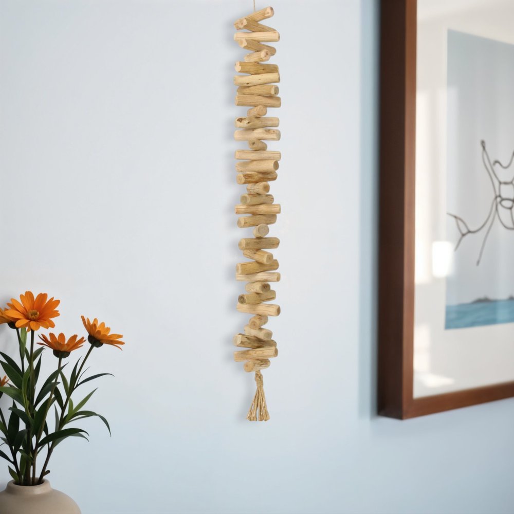 40" Brown Wood Rods And Rope Decorative Tassel