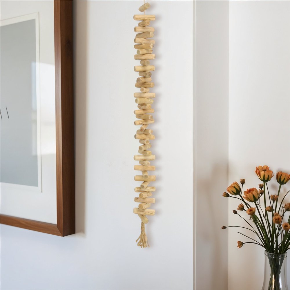 40" Brown Wood Rods And Rope Decorative Tassel