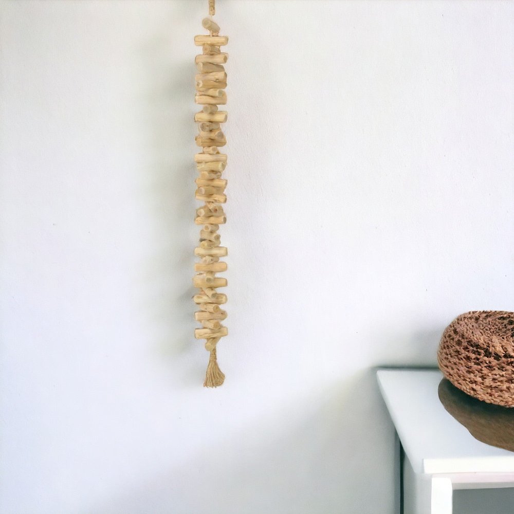 40" Brown Wood Rods And Rope Decorative Tassel