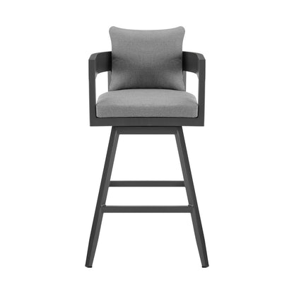39" Dark Gray Metal Swivel Low back Outdoor Bar Height chair with Footrest