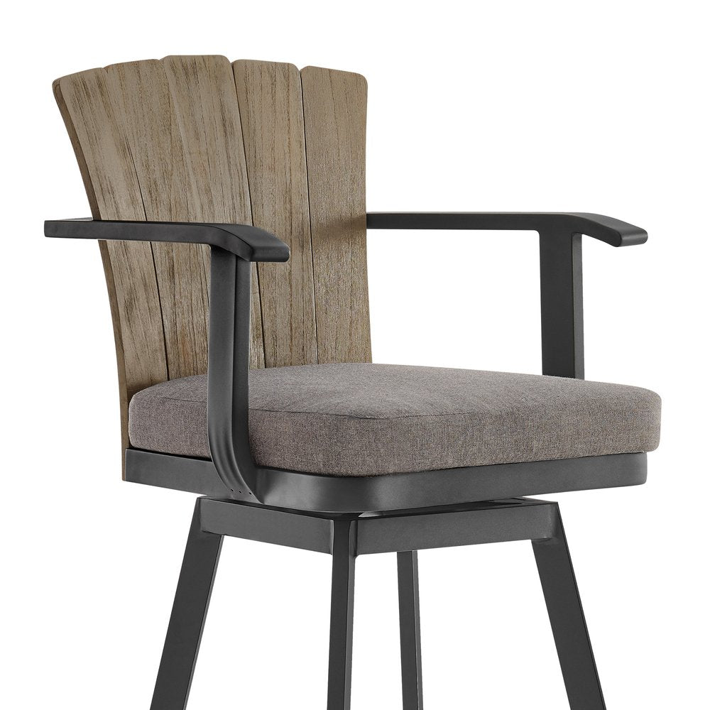 40" Charcoal Metal Swivel Outdoor Counter Height Bar chair with Footrest