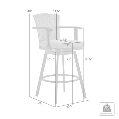40" Charcoal Metal Swivel Outdoor Counter Height Bar chair with Footrest