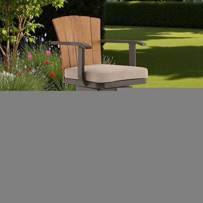 44" Brown Metal Swivel Outdoor Bar Height chair with Footrest