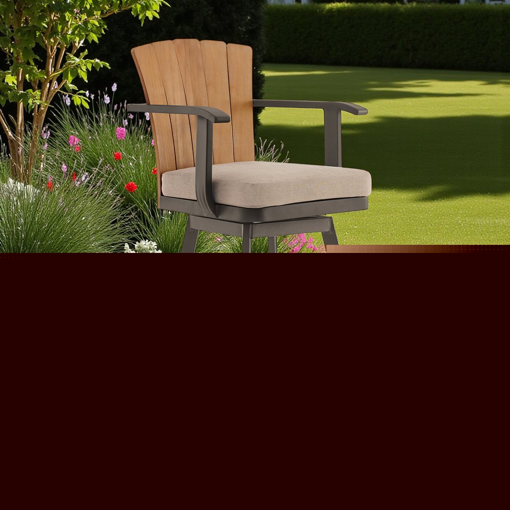 44" Brown Metal Swivel Outdoor Bar Height chair with Footrest