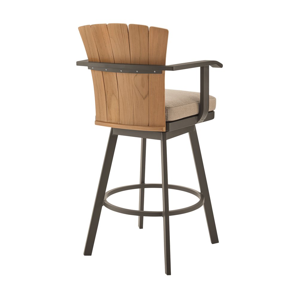 44" Brown Metal Swivel Outdoor Bar Height chair with Footrest