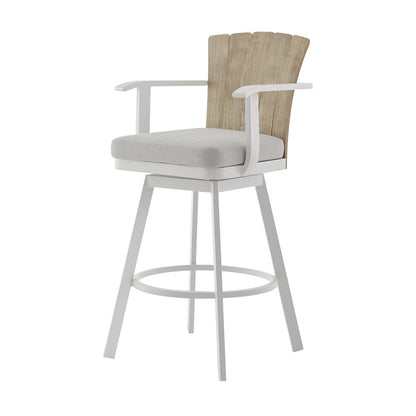 44" Gray Metal Swivel Outdoor Bar Height chair with Footrest
