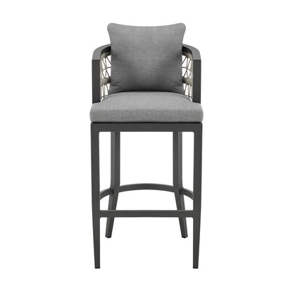 37" Gray Metal Outdoor Counter Height Bar chair with Footrest