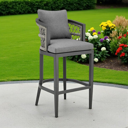 40" Gray Metal Outdoor Bar Height chair with Footrest