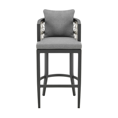 40" Gray Metal Outdoor Bar Height chair with Footrest