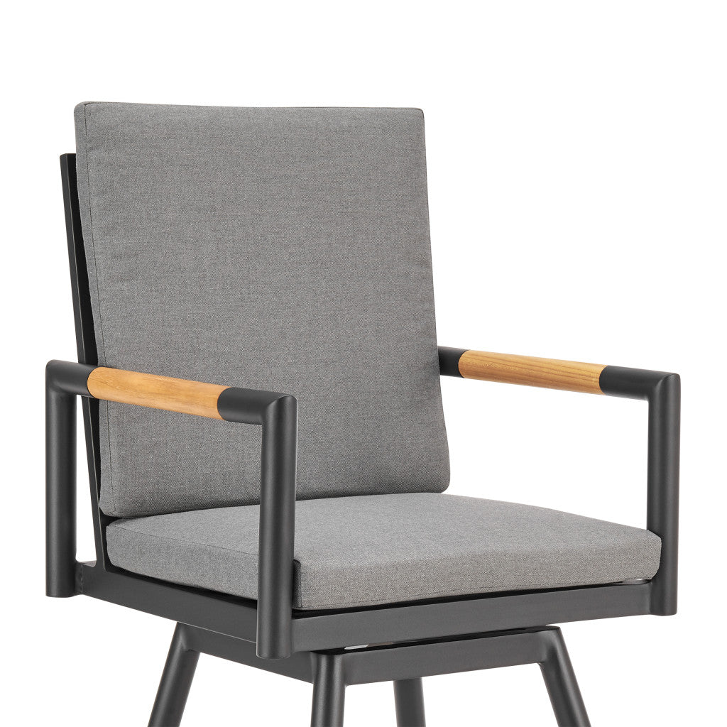 48" Dark Gray Metal Swivel Outdoor Bar Height chair with Footrest
