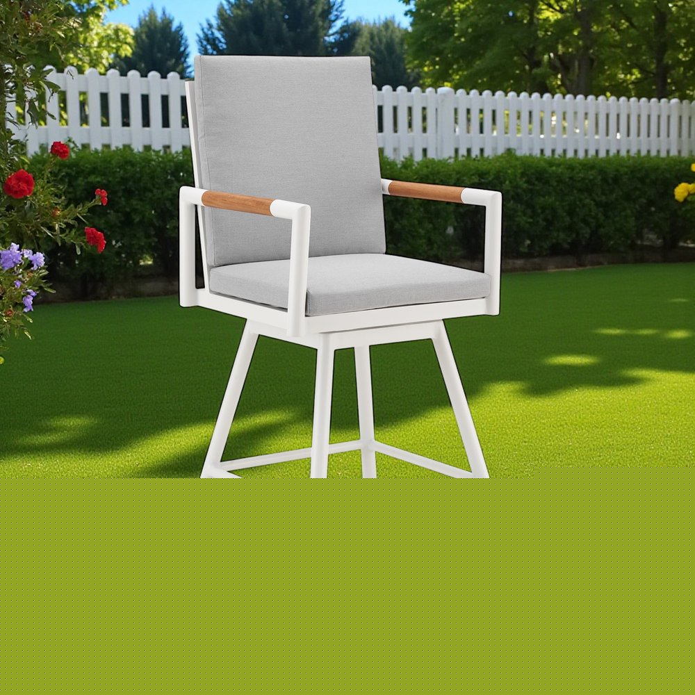 43" Light Gray Metal Swivel Outdoor Counter Height Bar chair with Footrest