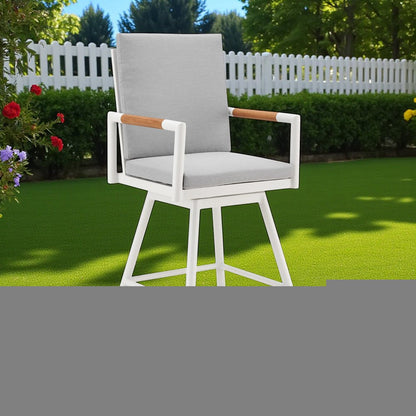 43" Light Gray Metal Swivel Outdoor Counter Height Bar chair with Footrest