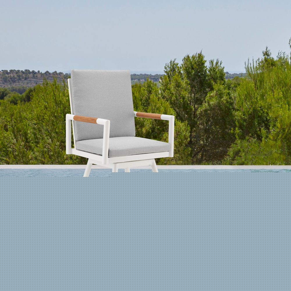 43" Light Gray Metal Swivel Outdoor Counter Height Bar chair with Footrest