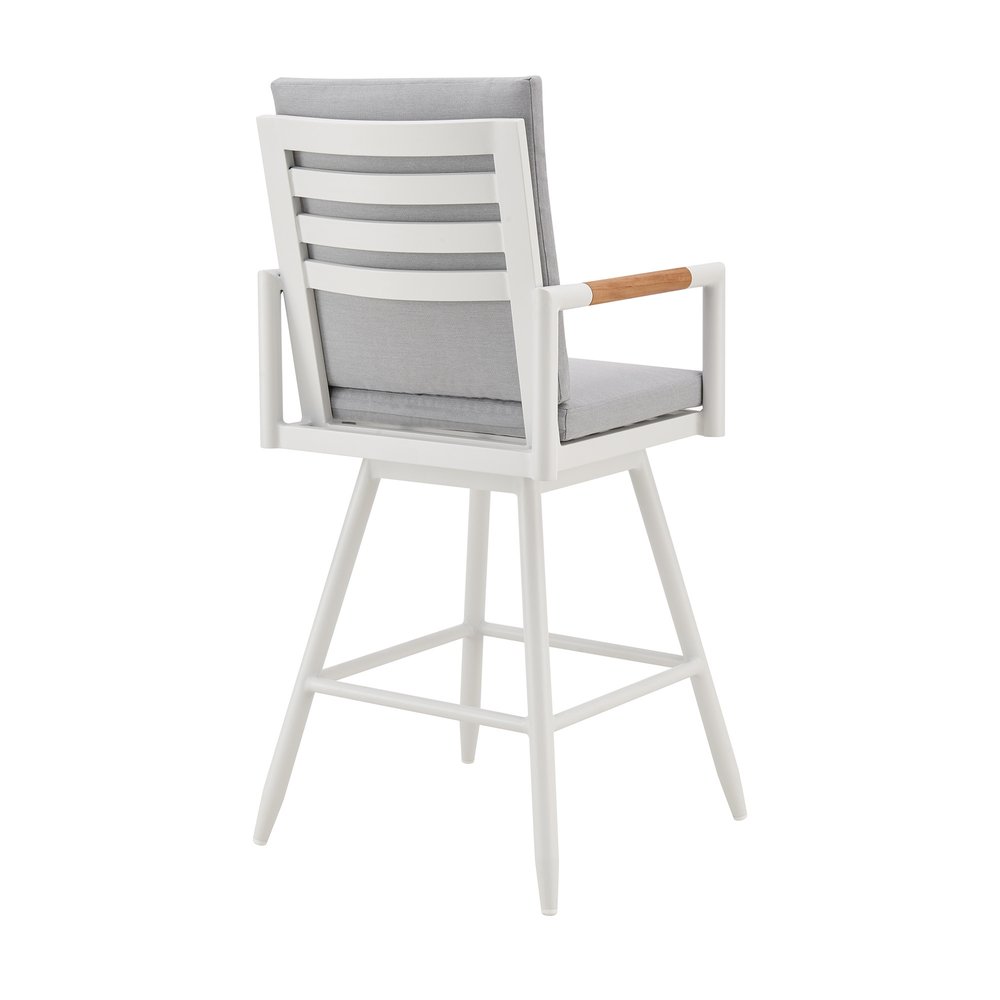 43" Light Gray Metal Swivel Outdoor Counter Height Bar chair with Footrest