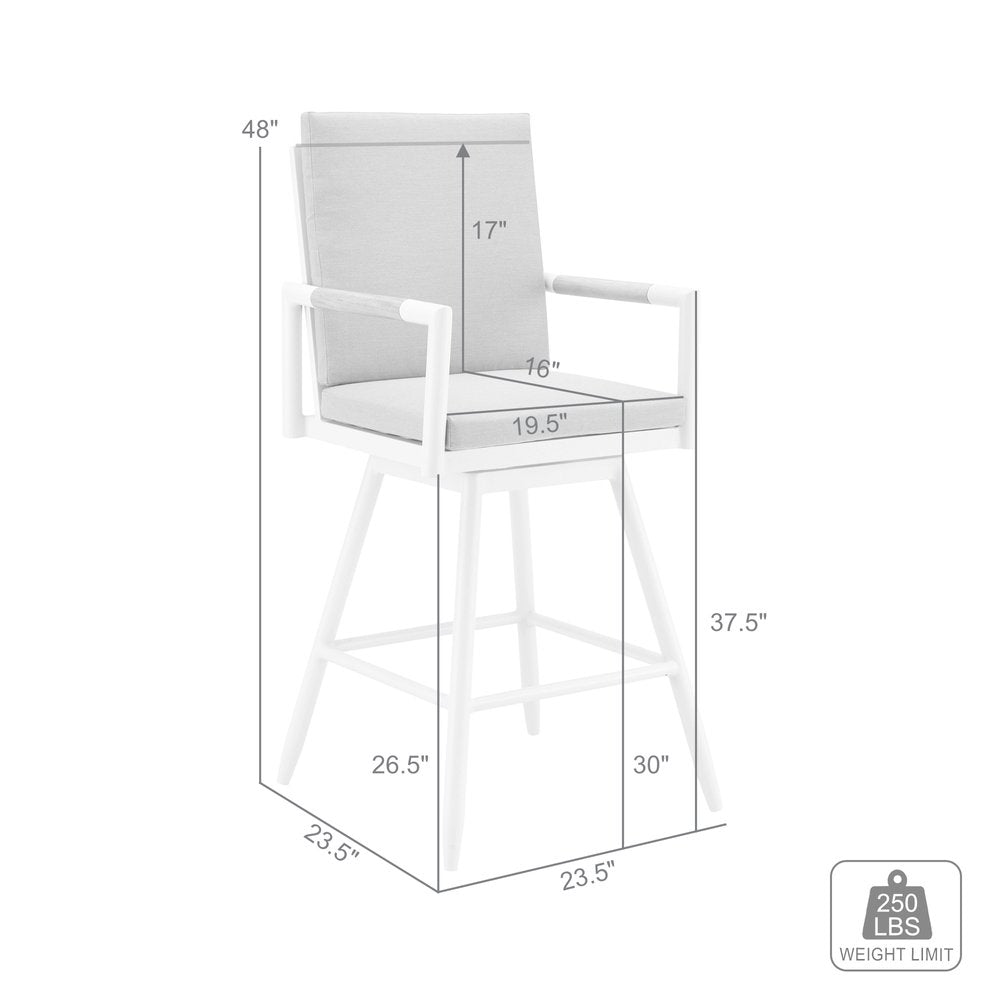 48" Light Gray Metal Swivel Outdoor Bar Height chair with Footrest