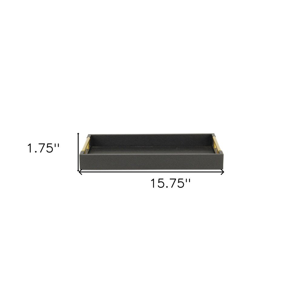 16" Black Wood Faux Shagreen Serving Tray With Handles