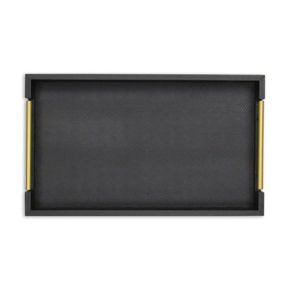 16" Black Wood Faux Shagreen Serving Tray With Handles