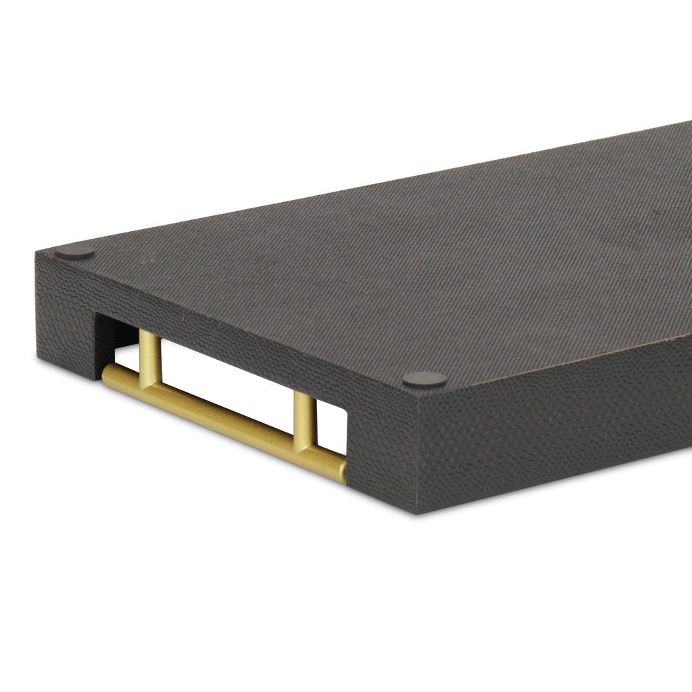 16" Black Wood Faux Shagreen Serving Tray With Handles