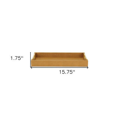 16" Camel Brown Wood Faux Shagreen Serving Tray With Handles