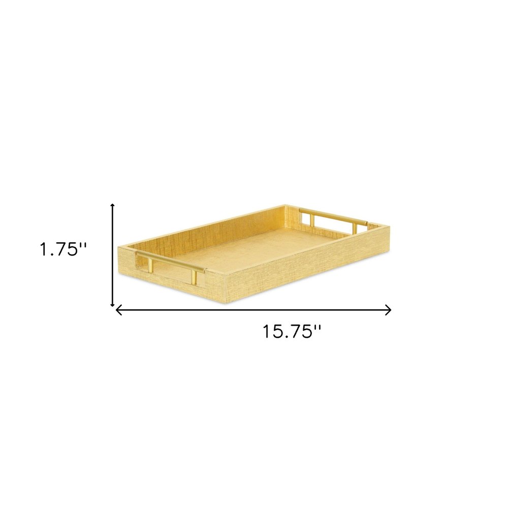 16" Gold Wood Geometric Serving Tray With Handles
