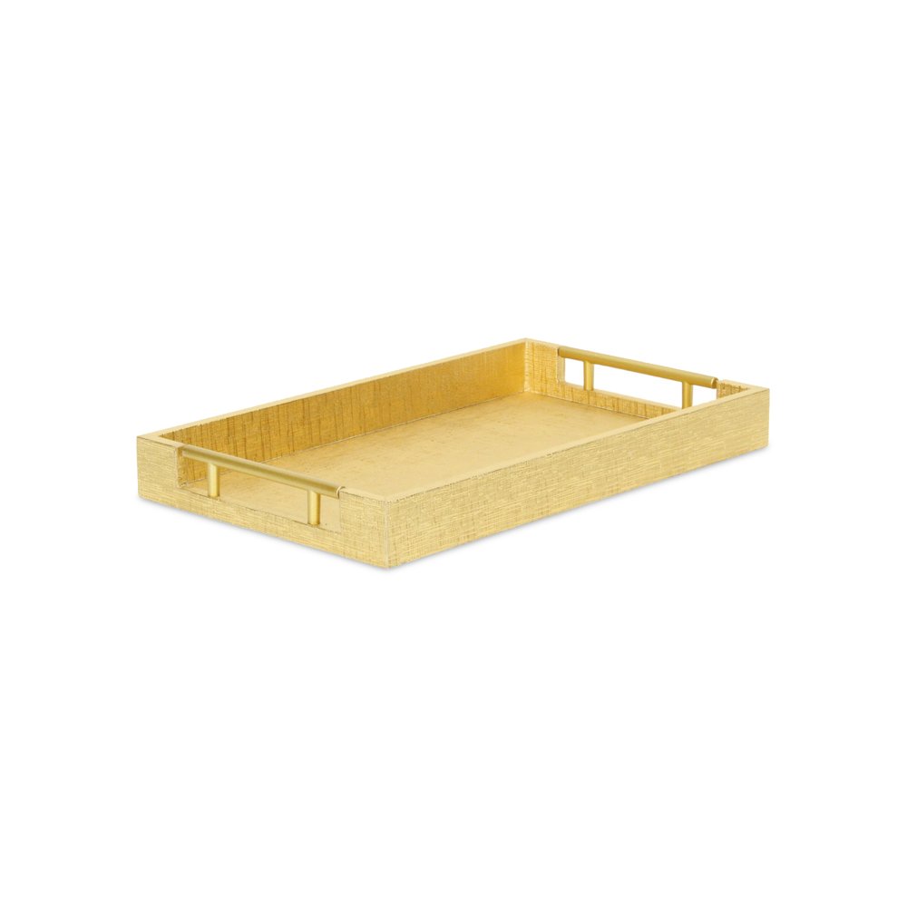 16" Gold Wood Geometric Serving Tray With Handles