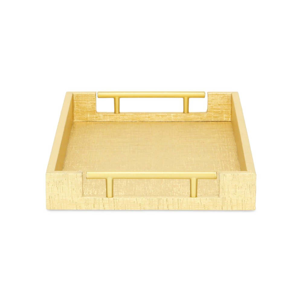 16" Gold Wood Geometric Serving Tray With Handles