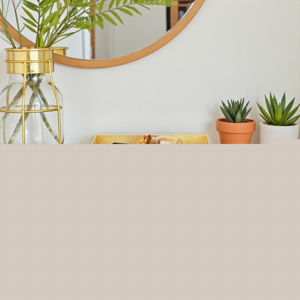 16" Gold Wood Geometric Serving Tray With Handles