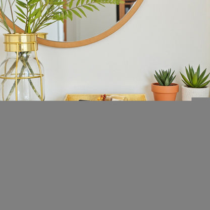 16" Gold Wood Geometric Serving Tray With Handles