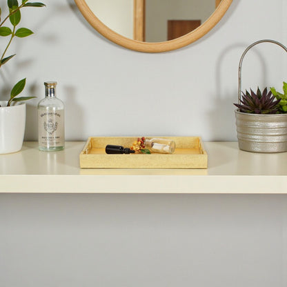 16" Gold Wood Geometric Serving Tray With Handles