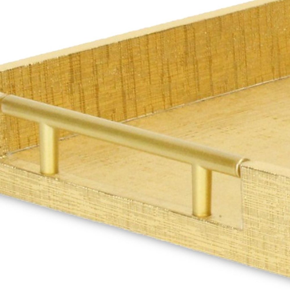 16" Gold Wood Geometric Serving Tray With Handles